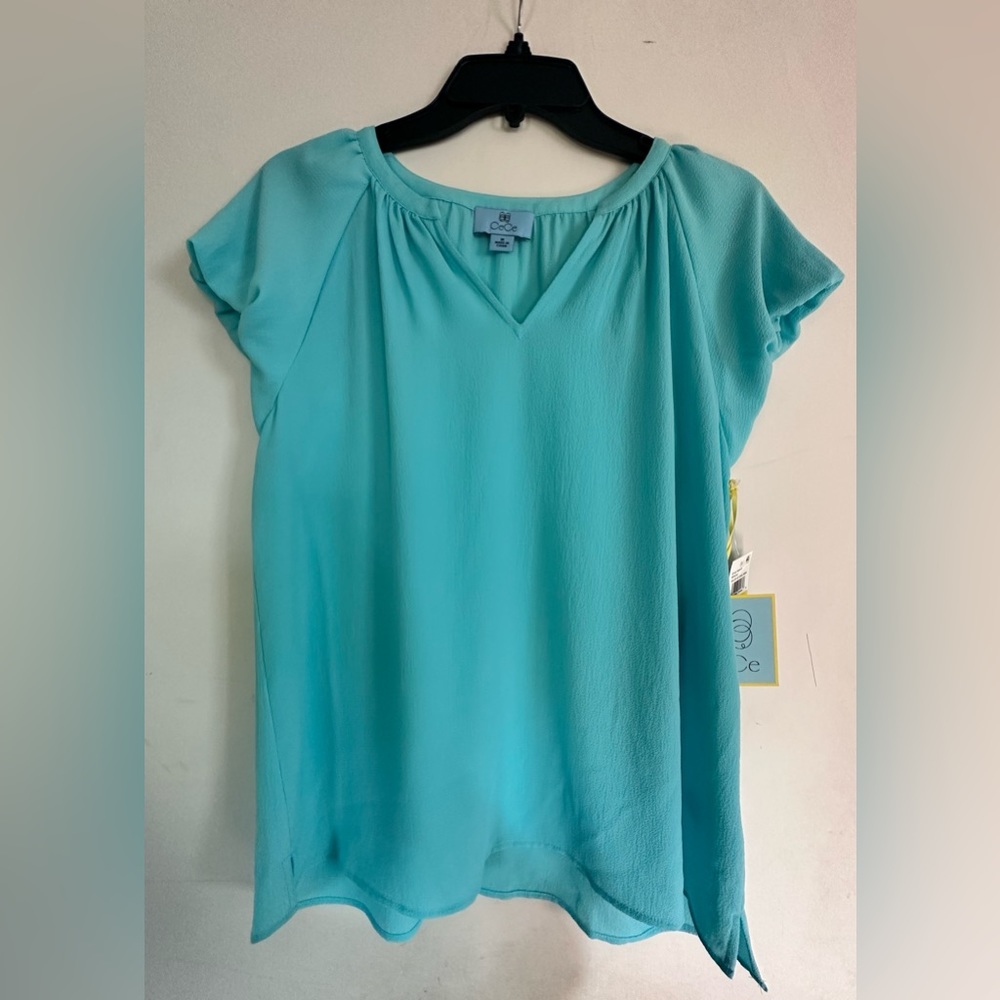 Turquoise short sleeve blouse